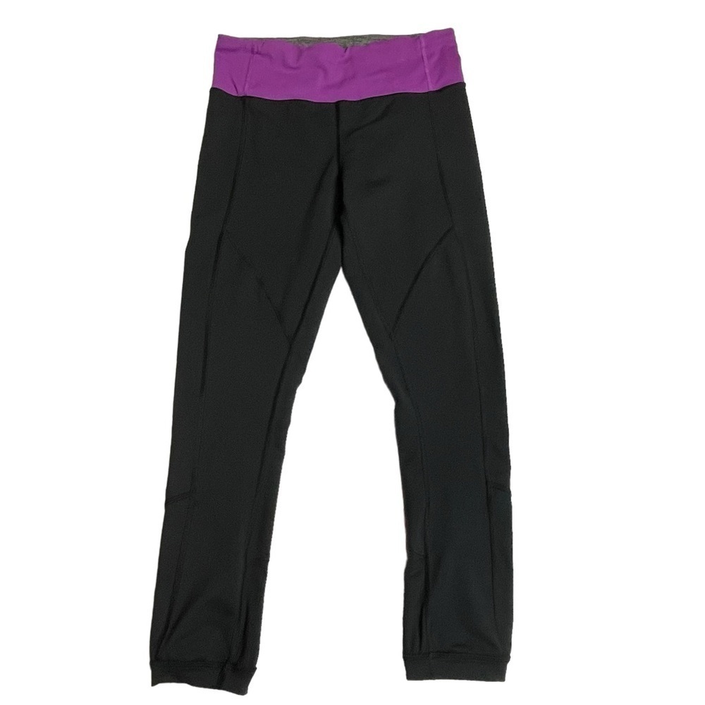 Lululemon Black Pink Tights w/Ruffle Surrounded Reflective Detail - Sz 6